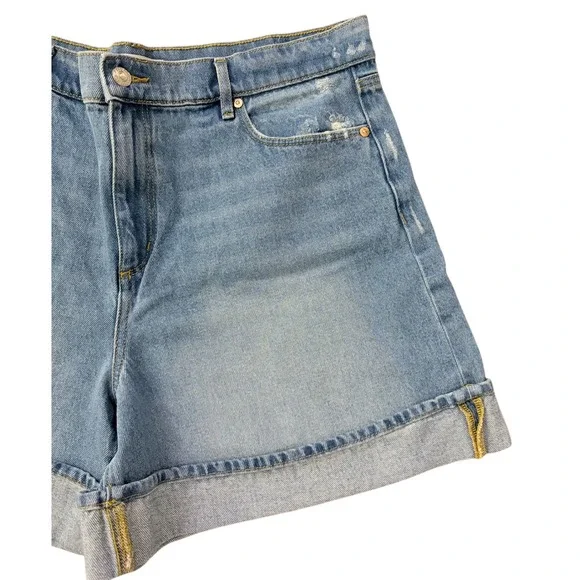 LOFT High Rise Cuffed‎ Denim Shorts Women Size 14 Light Wash Distressed - Picture 3 of 8